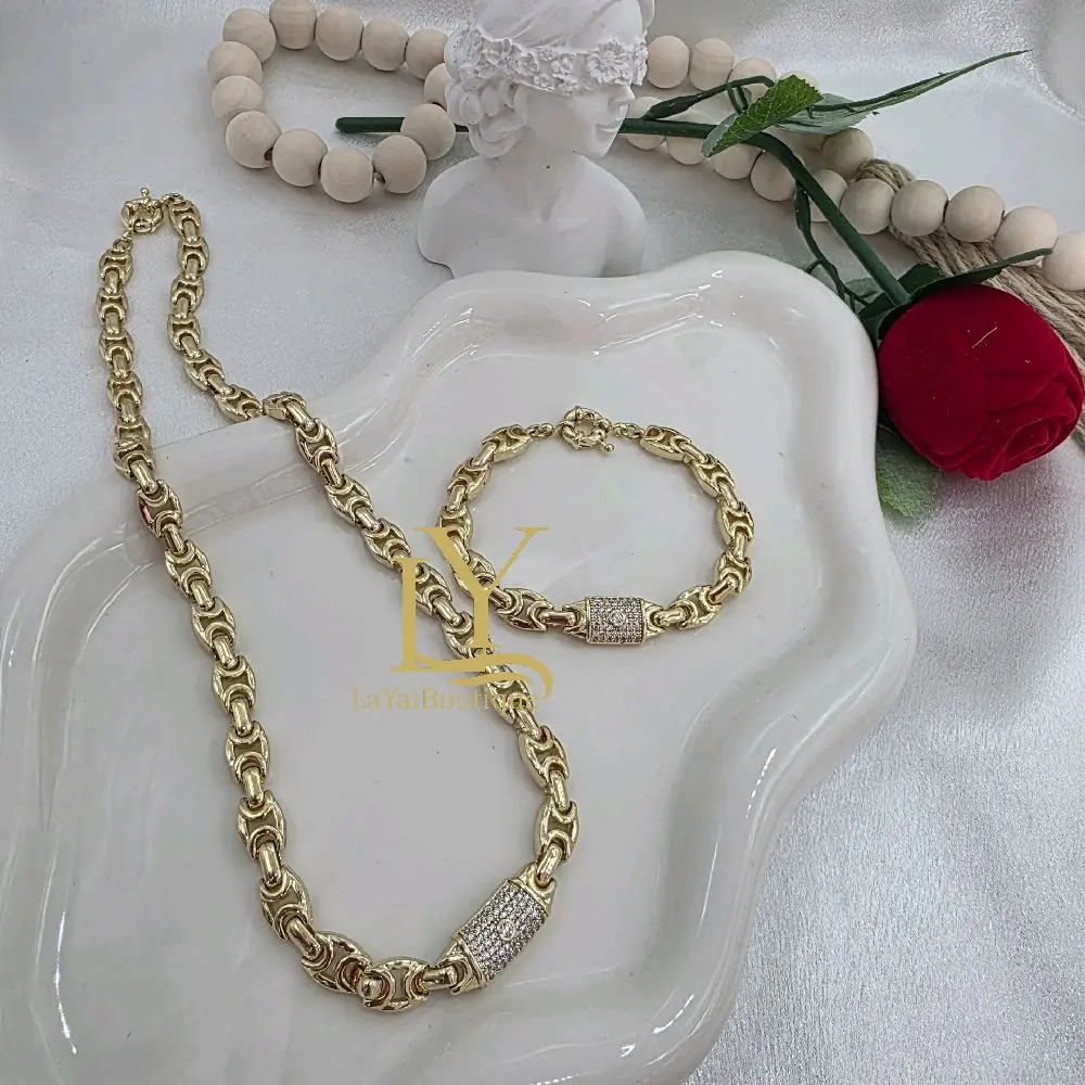 LaYaiBoutique #2196 14k Gold Plated Necklace and Bracelet Set High Quality