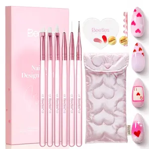Beetles Valentines Nail Art Brushes Kit, Nail Dotting Tools, Nail Drawing Pens, Nail Dust Brush, Striping Nail Art Liner Brushes, Nail Art Pens with Nail Brush Holder Starter Nail Art Design Manicure Cutics Set newyearnewme valentinesday gift