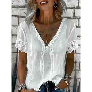 Plain Lace V Neck Daily Going Out Casual Top
