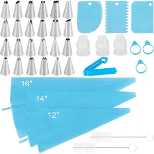 39-Piece Piping Bags and Tips Set, 24 Piping Tips & Reusable Icing Bags (12/14/16 Inch) - Cake Decorating Kit for Frosting, Cupcakes, Cookies