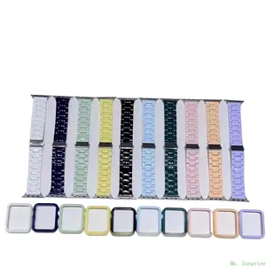 Men's & Women's 3-Bead Ceramic-Like Resin Smart Watch Band Set with Protective Case, Colorful Replacement Strap & Cover for Series 8/7/SE/6, Stylish Wearable Tech Accessory with Protection, Fashion Accessories, Tech Accessories