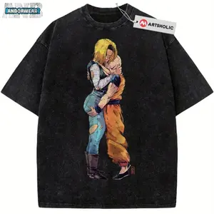 Men's Oversized Oversized T-Shirt with Anime Character Embrace Pattern Print - Retro Yk Street Style T-Shirt, Front and Back Print, Loose and Casual Summer Shirt, Machine Washable Breathable Fabric, Perfect Gift for Anime Fans, Cool Hip-Hop Style