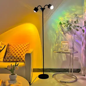 RGB Sunset Wave Floor Lamp, Dual Head Ocean Wave Projector Light with 360° Adjustable Heads, Ambient Mood Lighting for Bedroom Living Room Gaming Room