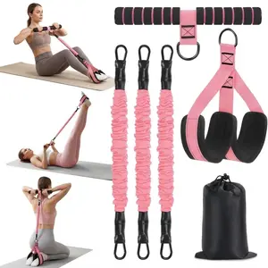 Adjustable Resistance Band Set with Handles, Home Abdominal and Leg Stretch Trainer, Three-Tube Elastic Step System for Fitness
