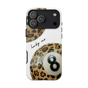 Lucky Me Leopard 8 Ball Phone Case – Glossy Tough iPhone Case with Vintage Pool Ball Design for iPhone 7–17 Pro Max