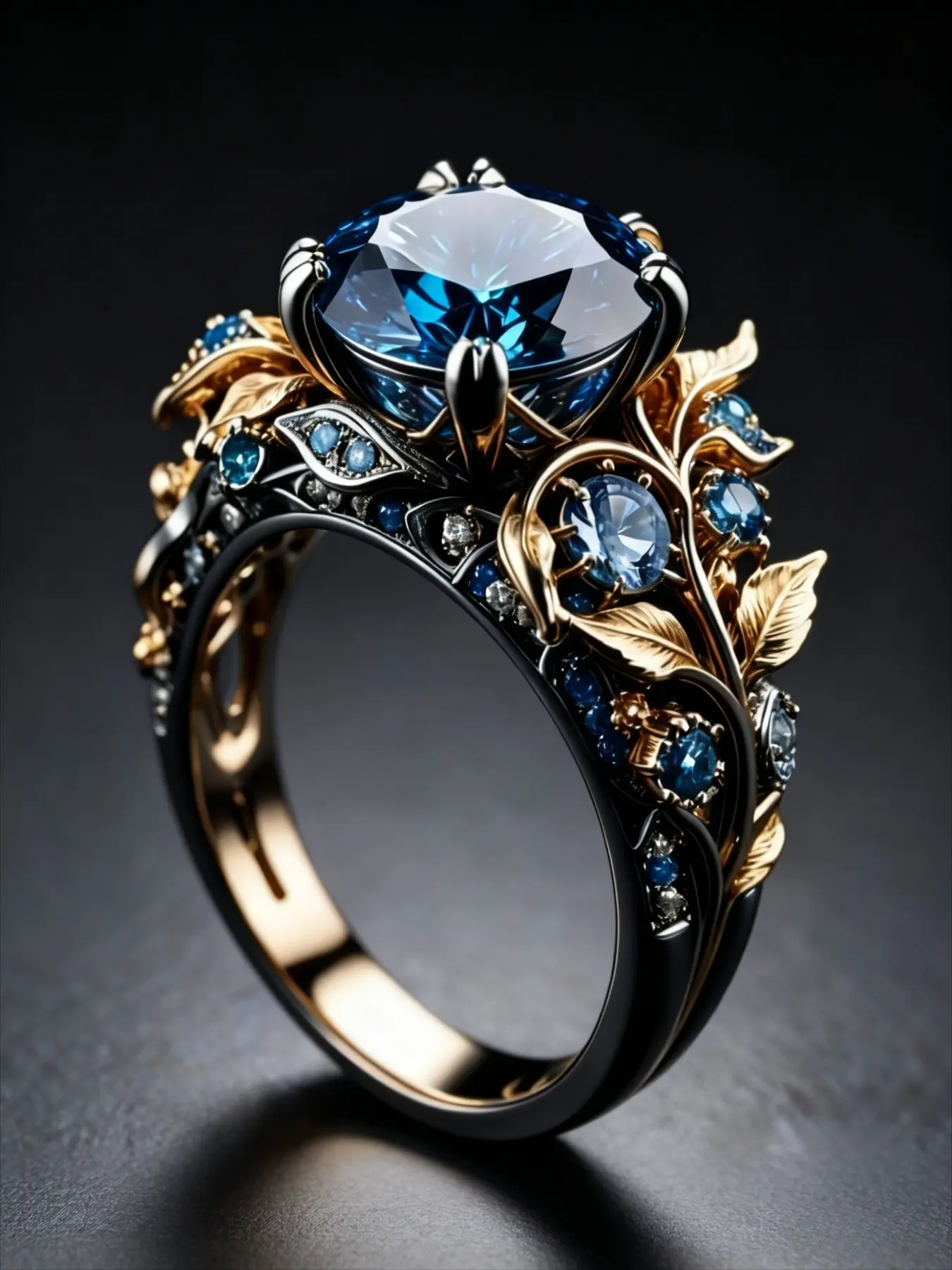 Vintage Blue Rhinestone Leaf Ring for Women, Elegant Design Party Jewelry, Unique Personality Ring for Special Occasions, Elegant Exaggerated Ring, Cocktail Ring, Elegant Glittering Ring, Elegant Fashion Rings