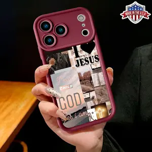 Christian Collage Smartphone Case - Inspirational "I Love Jesus & Child of God" Quote Accessory for iPhone 11-17 Pro Max Plus Air, Slim Durable Shockproof Protection Cover, Anti-Scratch Matte Finish, Made in USA, Cellphone Accessory