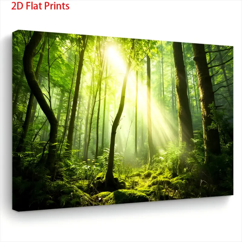 1 Piece Enchanted Forest Sunshine Wooden Frame Canvas Painting - Green Trees and Sunshine Forest Wall Art, Ready-to-Hang Nature Theme Print, Suitable for Living Room, Bedroom, Home Office - Wooden Frame and Wrapped Canvas, Ideal Gift for Nature Lovers