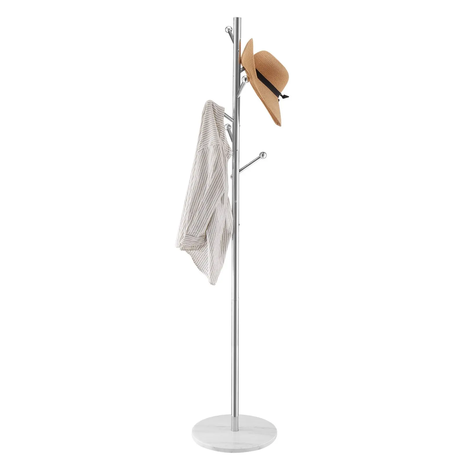 VEVOR Coat Rack, Freestanding Coats Rack Stand with Stable Marble Base 8 Hooks, Free Standing Hall Coat Tree for Entryway, Bedroom, Office, Living Room, Modern Clothes Hanger for Coats, Hats, Bags