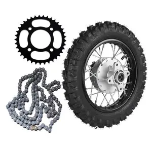 2.50-10 Dirt Bike Wheel Tire and Rim Drum Brake, 420 140 Links Chain, 37T Rear Sprocket Kit for DRZ70 XR50 PW50 CRF50 DRZ50 SSR BBR50 TTR50 Drum Brake Dirt Pit Bike 50cc -110cc