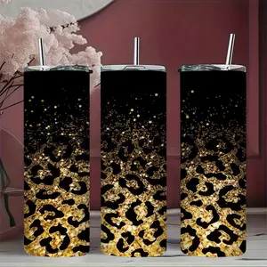 1pc 17oz/17.5oz/20oz/22oz/26oz/30oz/30.5oz/32oz/33oz/40oz stainless steel insulated mug, double-walled vacuum insulated,  outdoor travel mug, gradient leopard print design, suitable for home, office, camping, and car use. A birthday gift choice