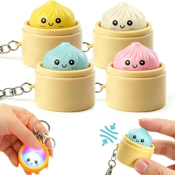 Anxiety Fidgets 4-Piece Detachable Keyboard Clicker Fidget Gift Set - Funny Face Clickers, RGB Light-Up Buns, Pocket Keychains, for Adults, Work & Travel Use