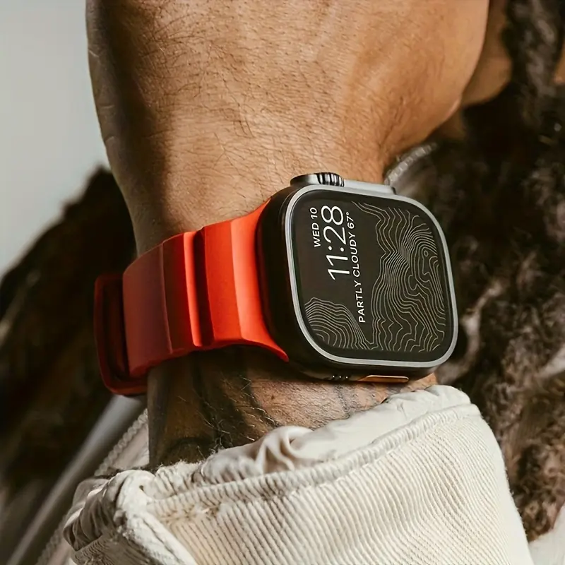 Comfortable Silicone Strap for Men, Outdoor Sports Wristband, Smartwatch Replacement Straps, Smartwatch Accessories, Fits Apple Watch 42mm-49mm, Compatible with iPhone Se/ui