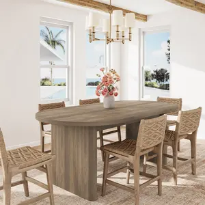 Dining Table for 4 8 People with Heavy Duty Thick Wooden Base Farmhouse Kitchen Table Sturdy Large Dining Table Modern Oval Dinner Desk Furniture for Dining Room Living Room Only Table