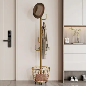 American-Style Mobile Coat Rack with Laundry Hamper︳  Movable Clothing Hanging Storage Rack with Rolling Basket for Bedroom, Closet, Entryway Storage