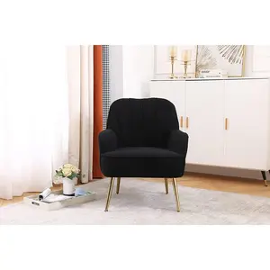 Golden-Legged Black Teddy Chair for Home Office