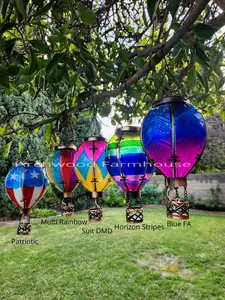 Embossed Glass Flashing Lantern Solar Powered Hot Air Balloon Garden Decor CHOOSE Style