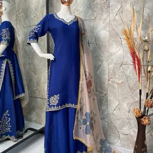 Women sharara suit wedding party wear Indian Eid collection Indian blue teal set