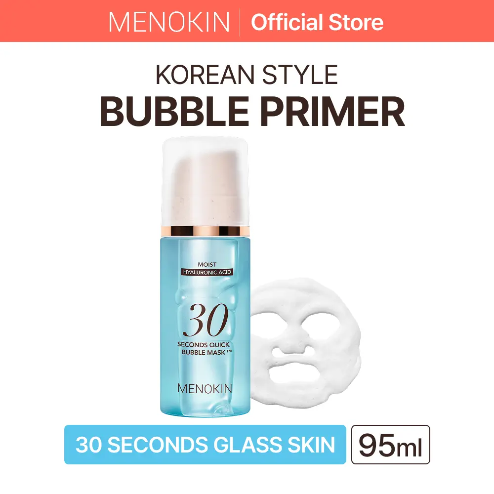 [MENOKIN] 30 Seconds Korean Bubble Primer (MOISTURE) 3.21 fl.ozㅣ No Rinse Bubble Mask, Micro-Bubble Primer for Radiant Skin, Long-Lasting Glazed Donut Glow, Korean Makeup Prep, Hydrating, Lightweight, Non-greasy, 70 Sheet Mask in a Bottle