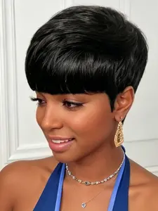 Short Pixie Cut Human Hair Wigs for Women Machine Made Easy to Wear