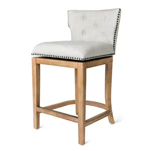 Maven Lane Hugo Tufted-Back Kitchen Swivel Stool, Weathered Oak, Counter Height