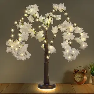 New 72 LED Cherry Blossom Tree Table Lamp - Rechargeable USB Powered, Warm White Copper String Lights, Lithium Battery Operated, Portable, Wireless, and Energy-Efficient - Perfect for Indoor Decor, Christmas, Wedding, and Party Ambianc
