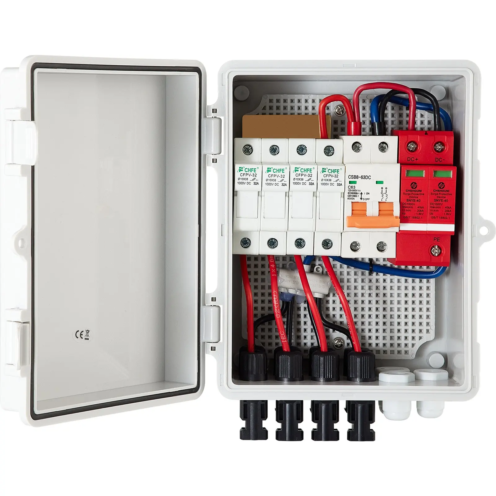 【Summerfinds】VEVOR 4-String PV Combiner Box, 4 Inputs, 1 Output, 15A Fuse, 63A Circuit Breaker, Surge Protector, 2P DC500V, Solar Connector, 4.1 lbs IP65-Rated Square ABS Plastic Latch Door Case for On/Off Grid Solar Panel Systems