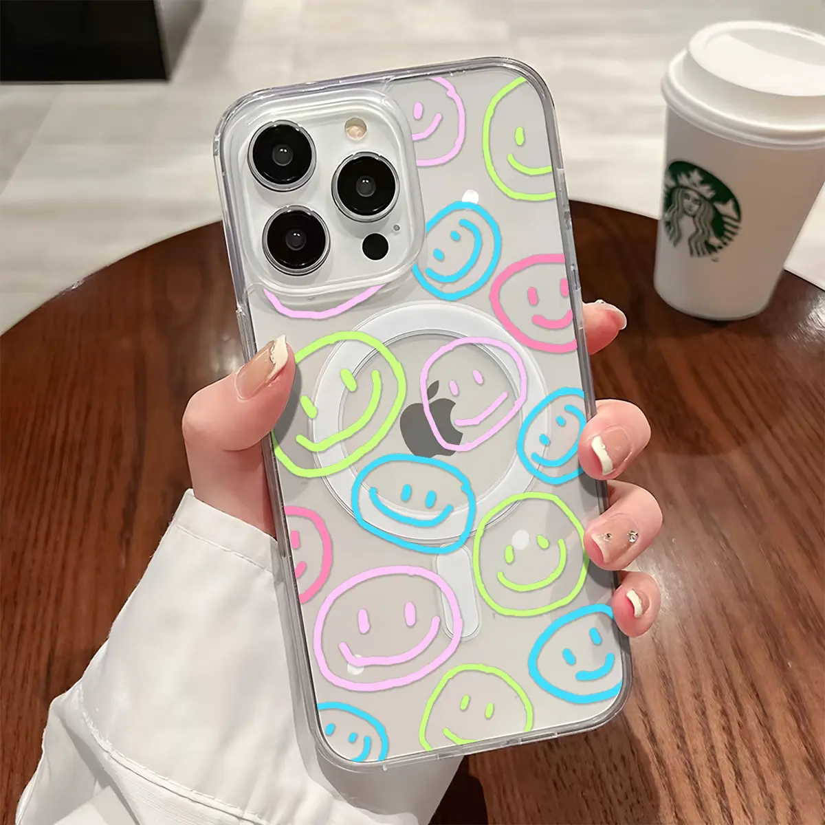 Funny Smile Face Pattern Clear Wireless Charging Protection Shockproof Slim Magnetic Phone Case For iPhone16 15 15Pro Max 14 14Pro 13 12 11 X 16promax