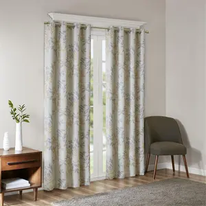 212 MAIN Sunsmart SS40-0022 Grommet Blackout Curtain Panel, 50x84 in. Polyester Slub Weave, Botanical Print Nature Theme, Yellow Blackout Privacy Soundproof Curtains, Grommet Curtains