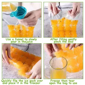 Disposable Ice Cube Bags with Funnels - 50-Count Self-Seal Freezing Molds, Stackable Easy-Release Trays for Food, Drink Cooling (Home Supplies Storage Organizer)