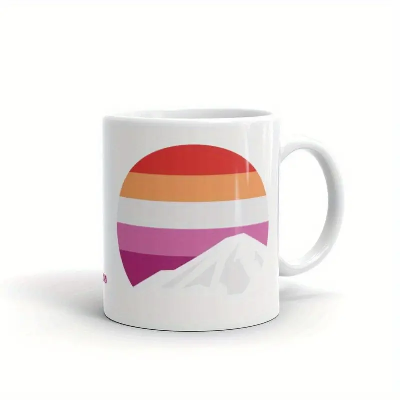 Lesbian Pride Flag Ceramic Mug with Mountain Silhouette Design - BPA-Free, Non-Slip, Hand Wash Only - Reusable Drink Cup for Christmas, Mother’s Day Gifts