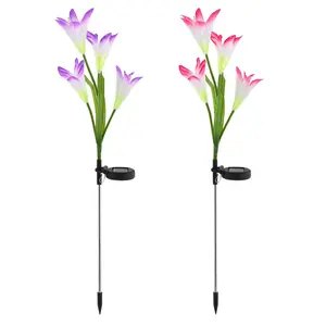 Solar Garden Lights Outdoor 2Pcs Lily Flower LED Light 7-Color Changing IP65 Waterproof Solar Landscape Lighting