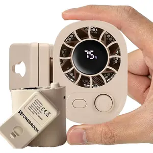 Mini Waist Clip-on Fan – 100 Speeds,Portable Fan Rechargeable,Strong Clamp & 360 °   Rotation, LED Display – Hands-Free Cooling for Cars, Work, Camping, Stroller & Travel(khaki,White)