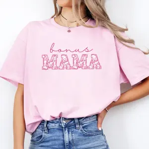 Bonus Mom Shirt, Gift For Stepmom Tshirt, Toile De Joiuy Bonus Mom Tee, Mother's Day Gift, Floral Step Mother Tee, Short Sleeve Crew Neck Top, Crewneck Top