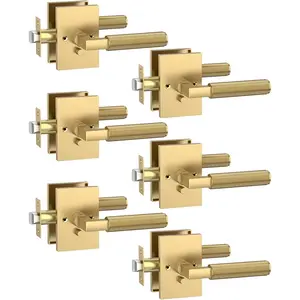 6 Pack Champagne Bronze Privacy Door Handles, Door Lever with Door Knobs Indoor for Bedroom or Bathroom, Heavy Duty Door Handles Interior with Locks for Left Right Sided Doors
