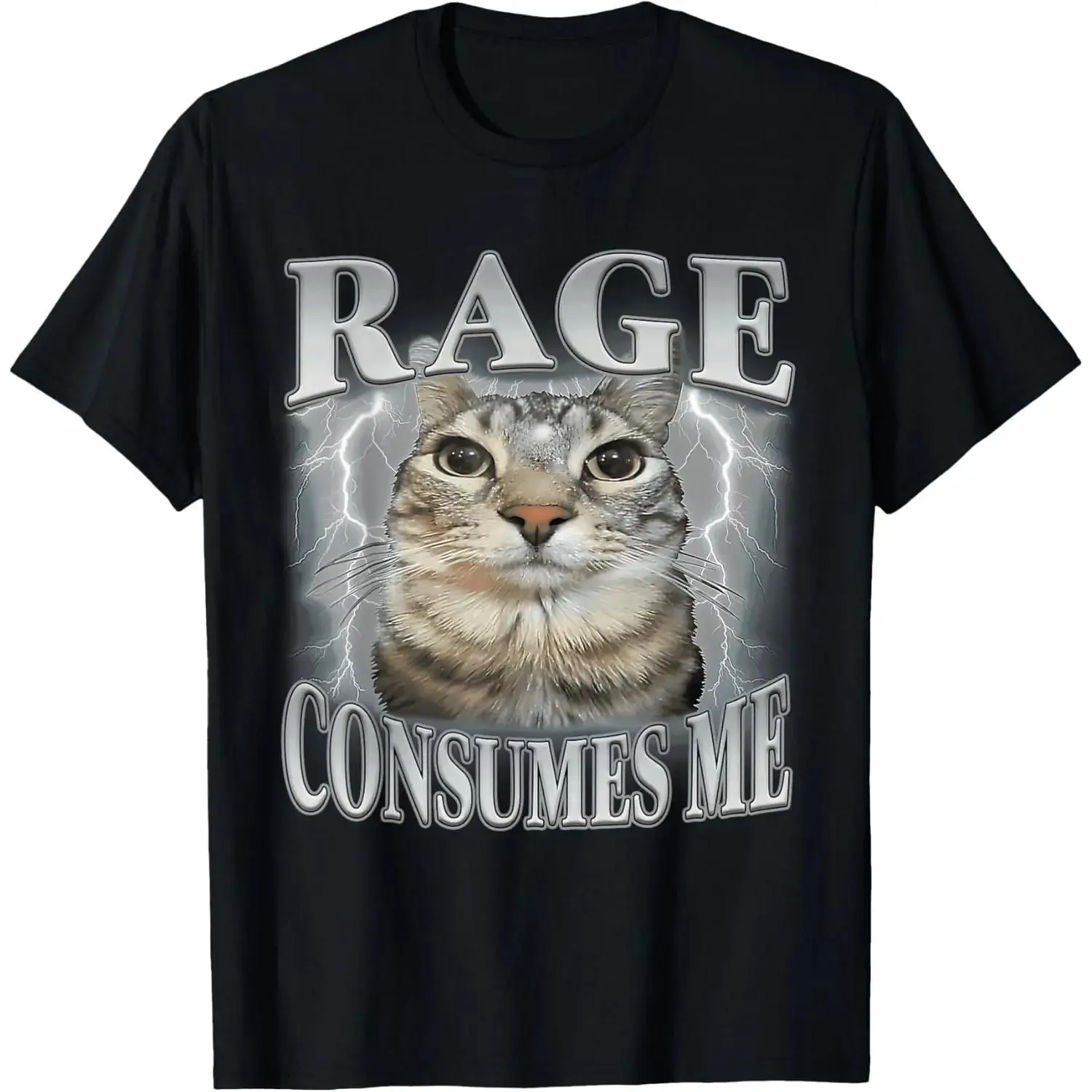 Men's Classic Funny Cat Meme Graphic T-Shirt - 100% Cotton Shortsleeve Casual Top, Popular Meme Image Men's Short-Sleeve T-Shirts