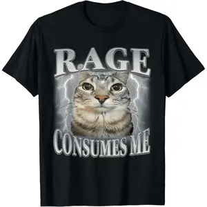 100% Cotton Tee Rage  Funny Silly Staring Cat Meme Women Men T-Shirt T-Shirt with Looktrendy wear