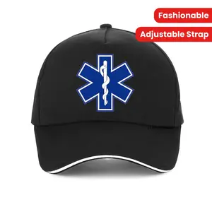 Star of Life Emblem EMT Paramedic Medical Support Fashionable Baseball Cap, Cotton Blend Non-Stretch Geometric Pattern Hat with Adjustable Strap, Care Instructions: Do Not Wash