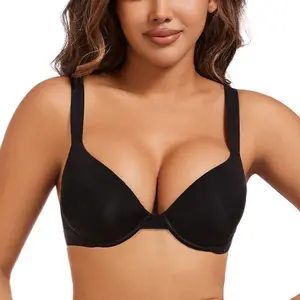 T-shirt Bra Deep V Push Up Padded Everyday Bras For Womenswear Outfit Enhancer Outdoorfun Low Plunge Breathable Mesh Classic Style