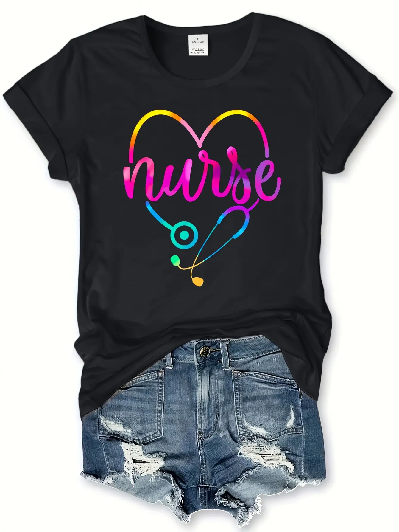 Nurse Letter Print Crew Neck T-Shirt, Casual Short Sleeve T-Shirt for Spring & Summer, Women's Clothing
