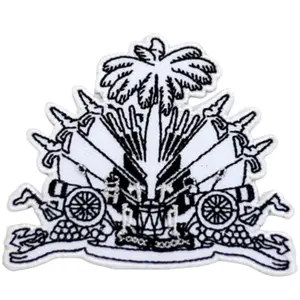 Haiti Coat of Arms Embroidery Patch Black White