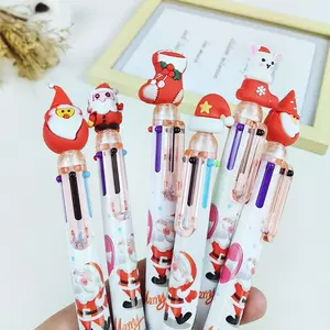 6-Pack Christmas Gift Set, Ten-Color Pens, Festive Reindeer Design, Cute Cartoon Style, Click Ballpoint Pens, Perfect for Holidays