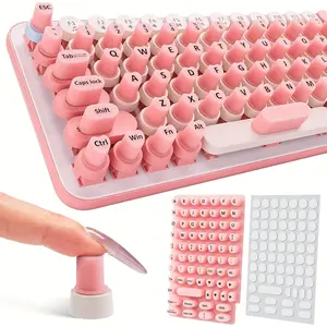 70/91 Pcs Raised Keyboard Stickers for Long Nails, Self-Adhesive Silicone Key Caps, Letter Patterns, Heart Bubbles, Office & Gaming Use