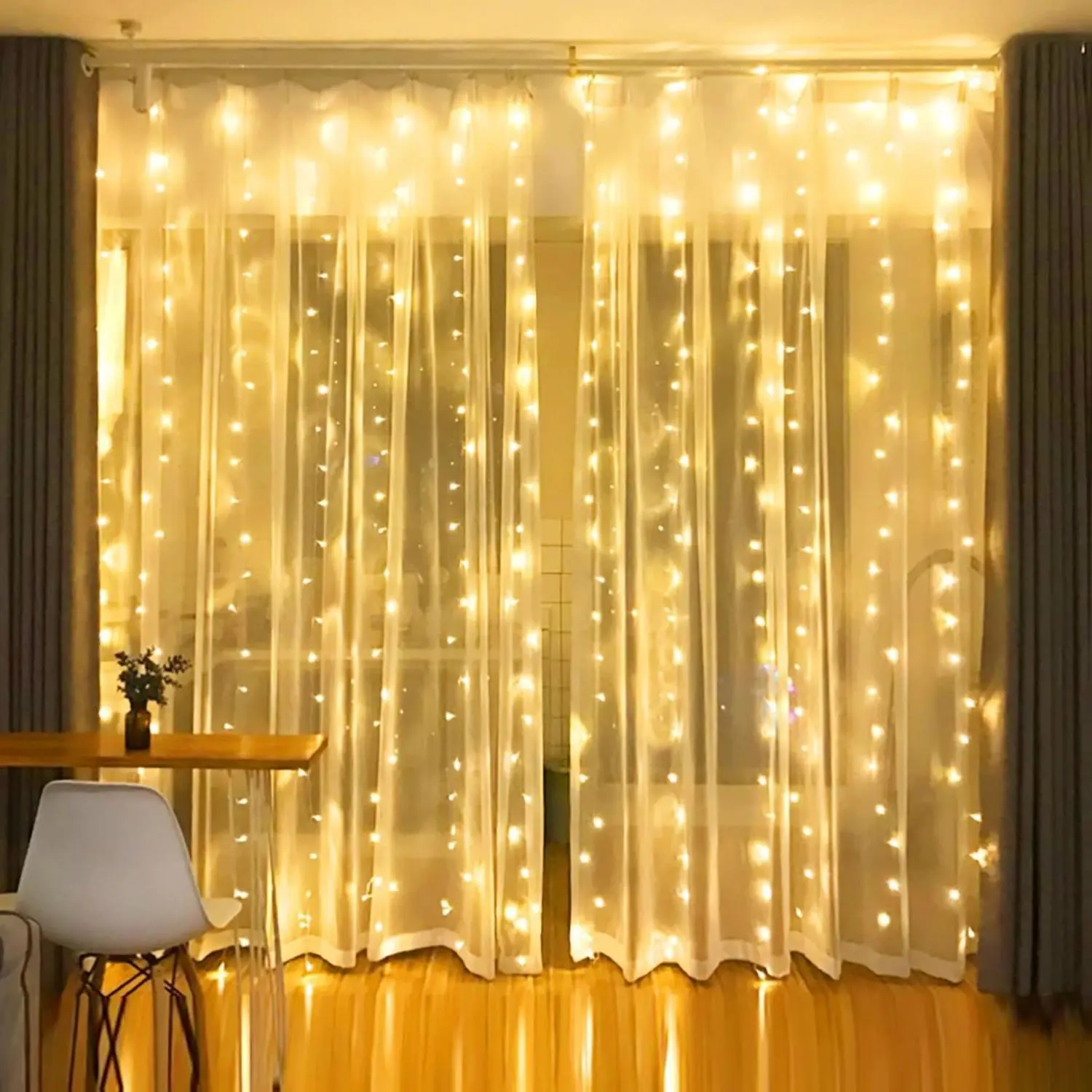 Curtain String Lights, 300 LED 9.8ft x9.8ft Warm White Fairy Lights with 8 Lighting Modes, Waterproof Lights for Bedroom Christmas Party Wedding Home Garden Wall Decor