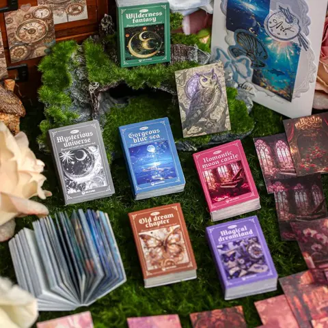 600 Retro Material Books Multi-style Patterns Starry Sky Castle Seaside Dream Theme Dual-Material Streamer Handbook For Classroom Educational Supplies DIY Decorative Primer Scrapbook Material Paper Scrapbooking Crafts Kit