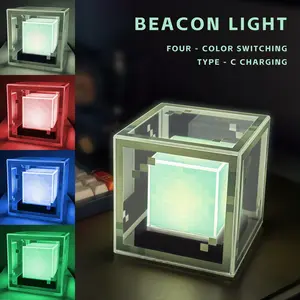 Pixel Style Beacon Night Light Four Color Changing RGB Lamp Beads Eco Friendly Material Type C Charging for Enhanced Gaming Atmosphere