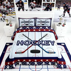 Hockey Comforter Set,Ice Hockey Player Bedding Set for Kids Girls Women,Adults Hockey Pucks Comforter,Ice Hockey Field Quilted Duvet Set