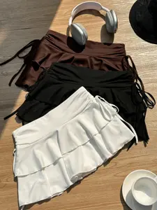Women's Solid Color Ruffle Skirt, Casual Fashion Short Skirt for Daily Outdoor Wear, Ladies Bottoms for Summer