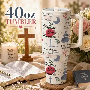 1 Pc 40oz Christian Faith Inspirational Bible Verse Thermal Mug, Double Wall Vacuum Insulated Mug, Leak Proof Lid, Large Capacity Hot Cold Drinks Tumbler, Gift for Women Men, Easter Christmas Religious Gift, Daily Reminder Cup