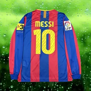 2010 2011 Home Retro No.10 Messi Stripe Long sleeve Soccer jersey